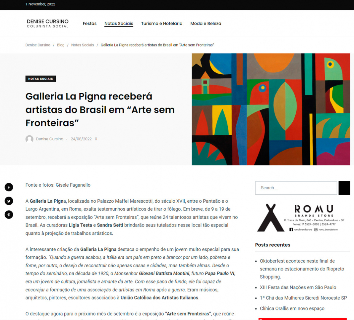 Galleria La Pigna receberá artistas do Brasil em “Arte sem Fronteiras”